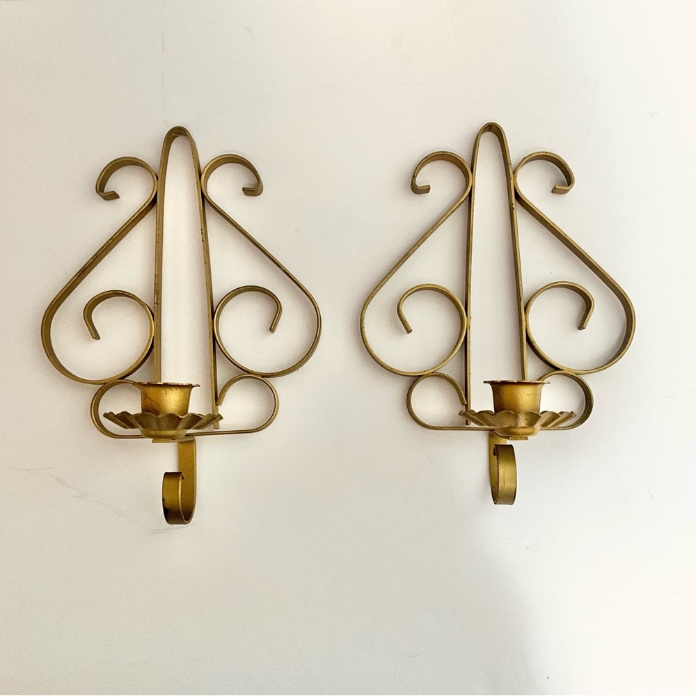 VTG Gold Iron Wall Sconces Spanish Style Candle Holders
